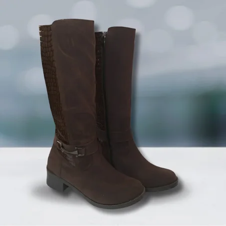 Bottes Femme En Daim Avec Croco Marron