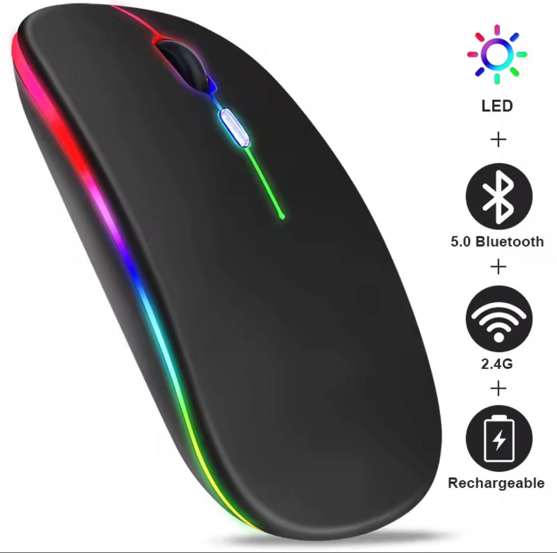 ماوس لاسلكية RGB قابلة للشحن - اتصال مزدوج و تصميم صامت!