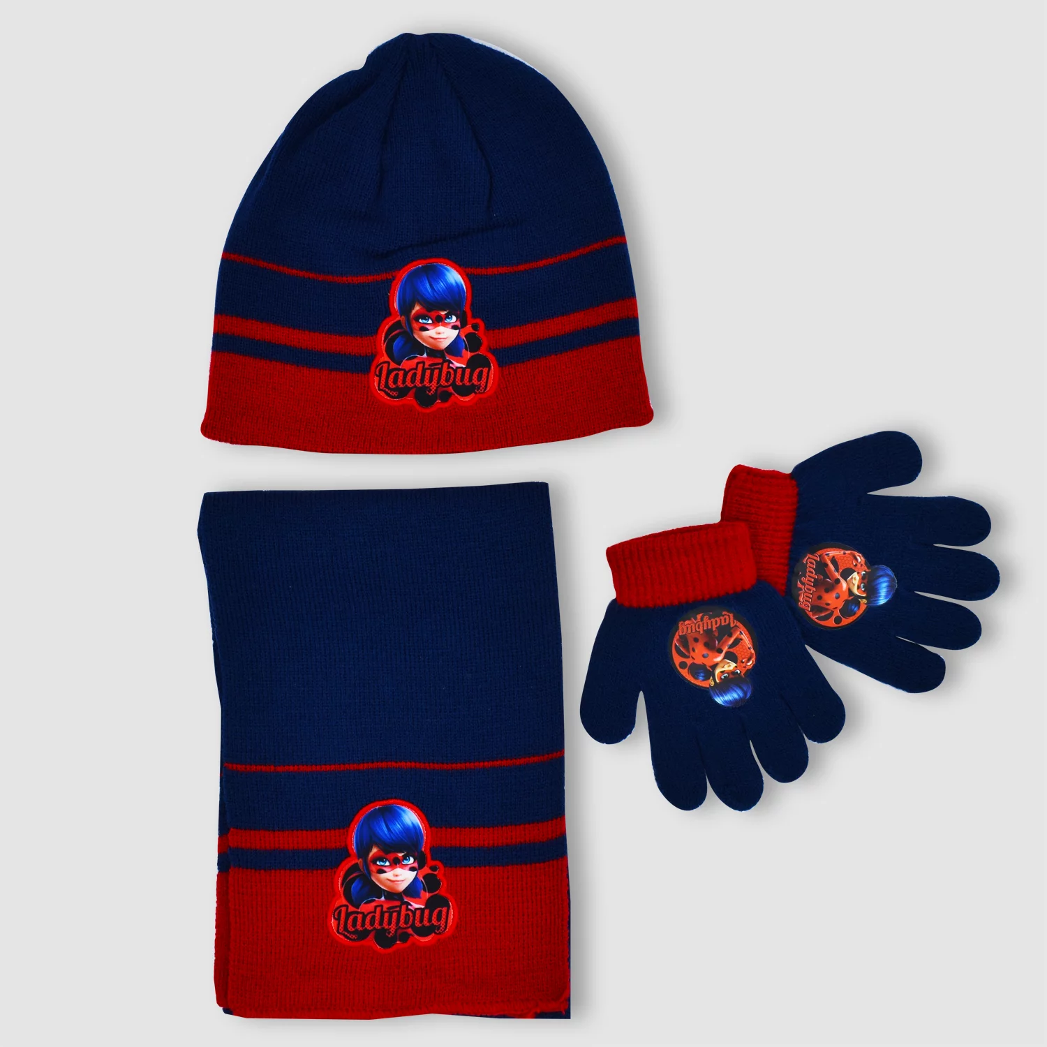 Ensemble Miraculous Ladybug – 3 pièces : Bonnet + Écharpe + Gants (Taille standard enfants 3-7 ans)