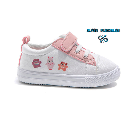 Basket Bébé Fille Blanche & Rose – Super Flex | Modèle J752NA
