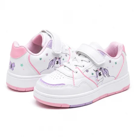 Sneakers Fille Blanc & Rose à Licorne Imprimée - du 25 au 36 • France