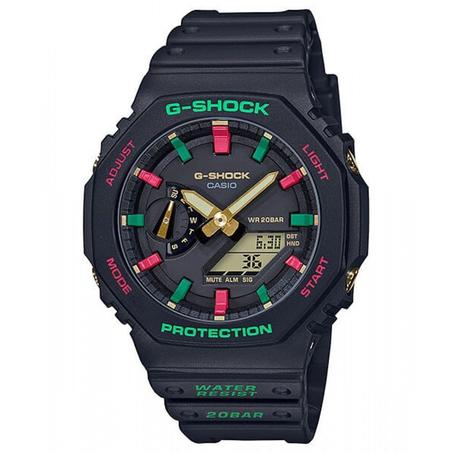 Casio G-Shock GA-2100-1A4ER - Noire & Index Vert & Rouge
