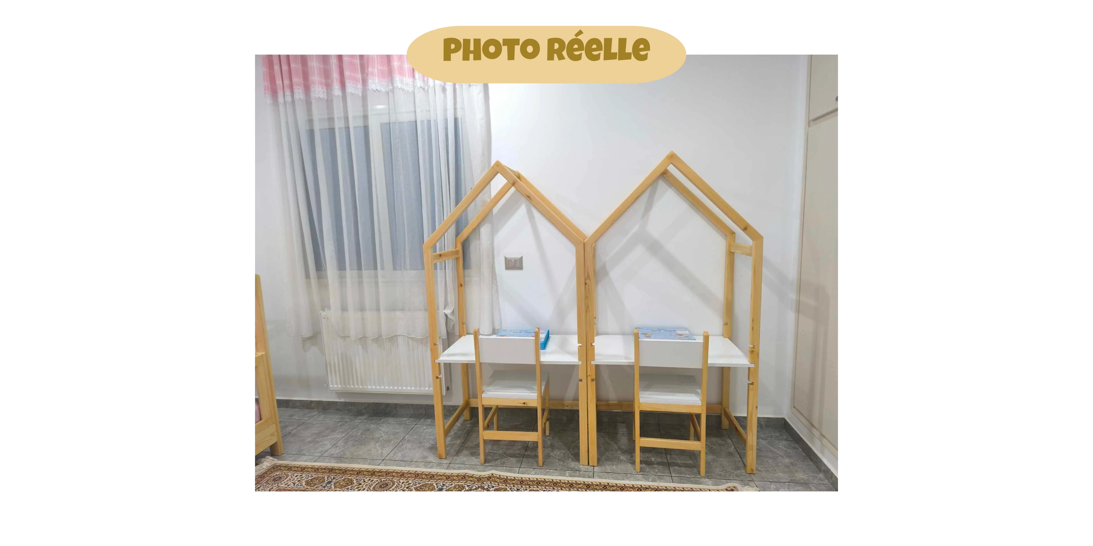 Bureau TINY CABANE - Plateau réglable - Blanc et bois - 170 * 100 * 50 cm