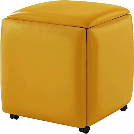 Table Pouf Convertible Multifonctionnel - 5 Tabouret + Plateau de table