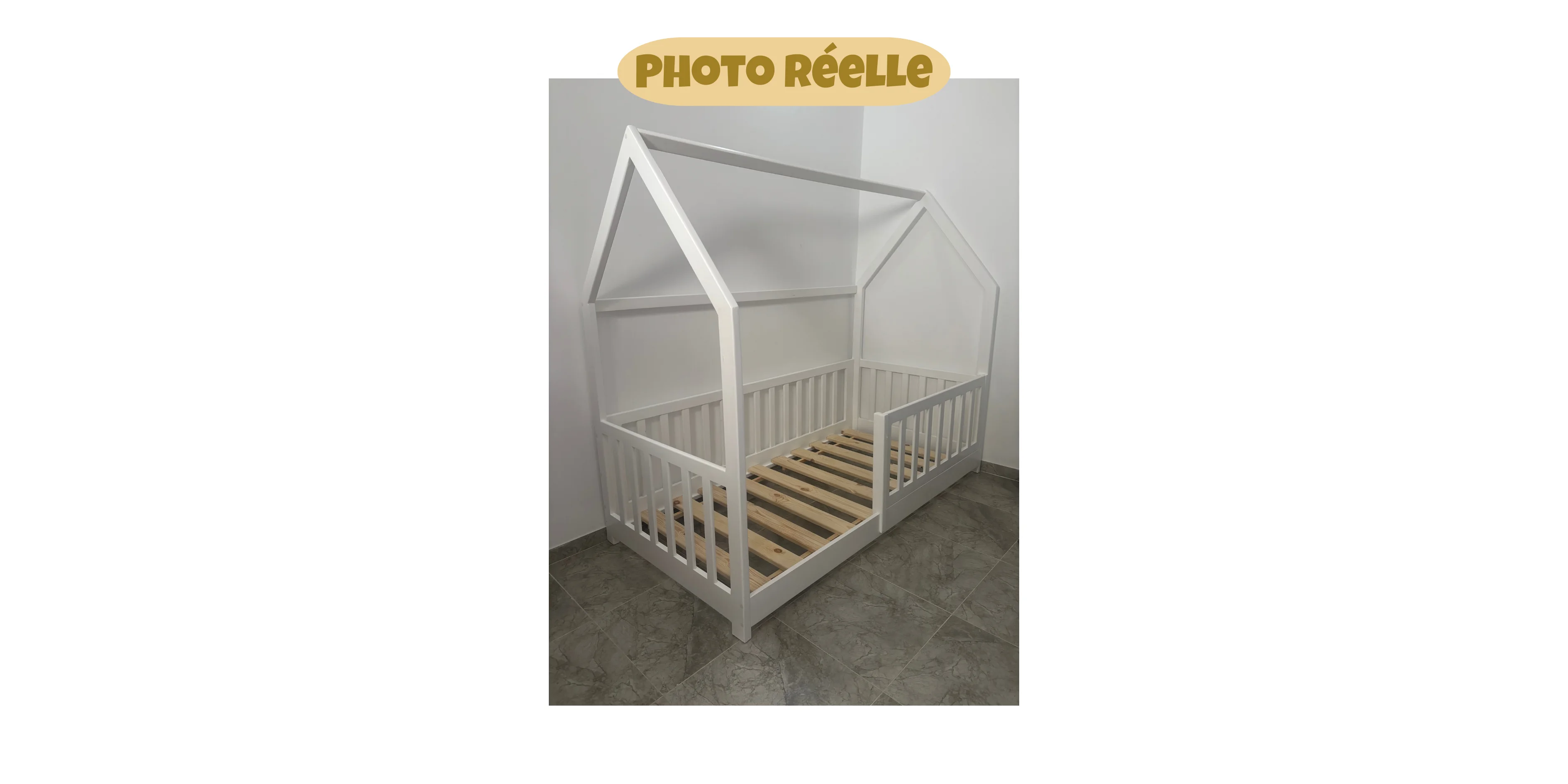 Lit cabane PIKLER  avec barrière - 100 %  bois naturel - 3Tailles