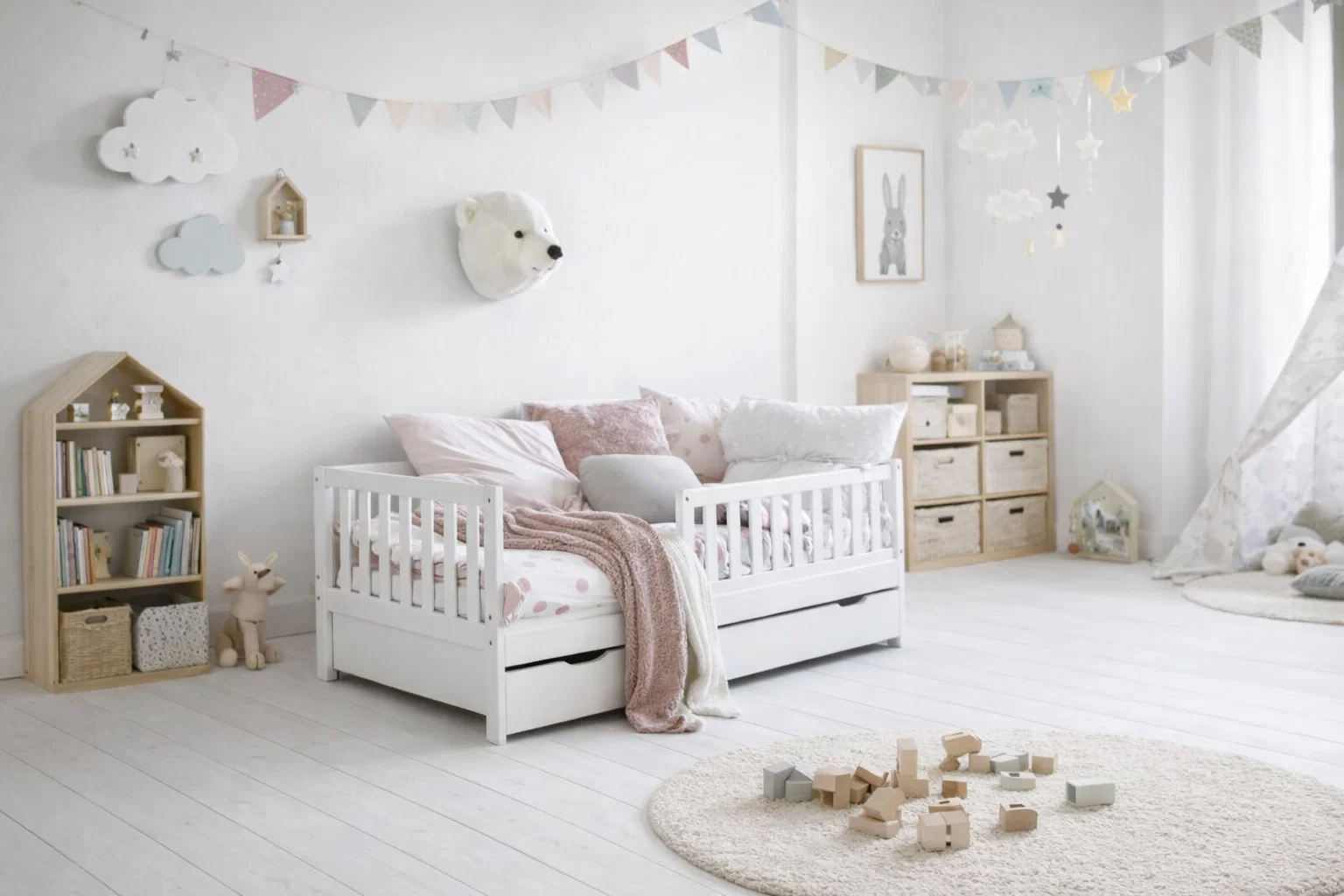 Lit VIVIEN 3 tailles  - avec tiroir de rangement - 100 % bois naturel