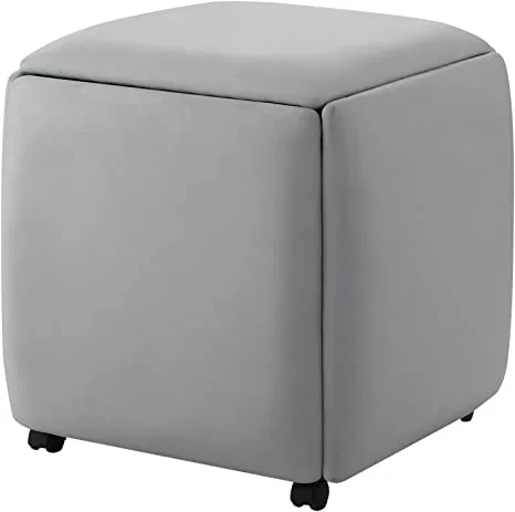 Table Pouf Convertible Multifonctionnel - 5 Tabouret + Plateau de table