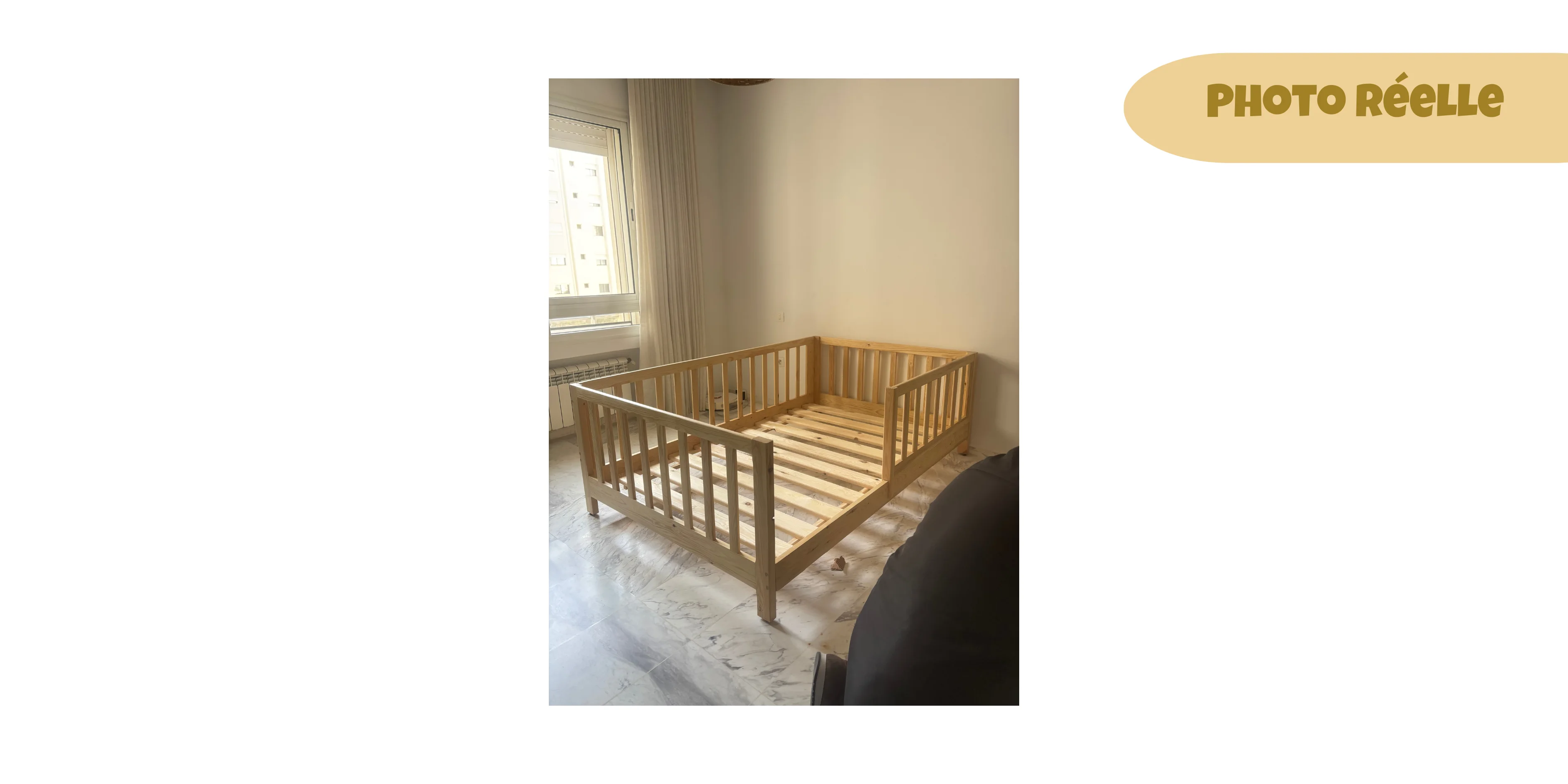 Lit MONTESSORI 100 % bois naturel - 3 tailles
