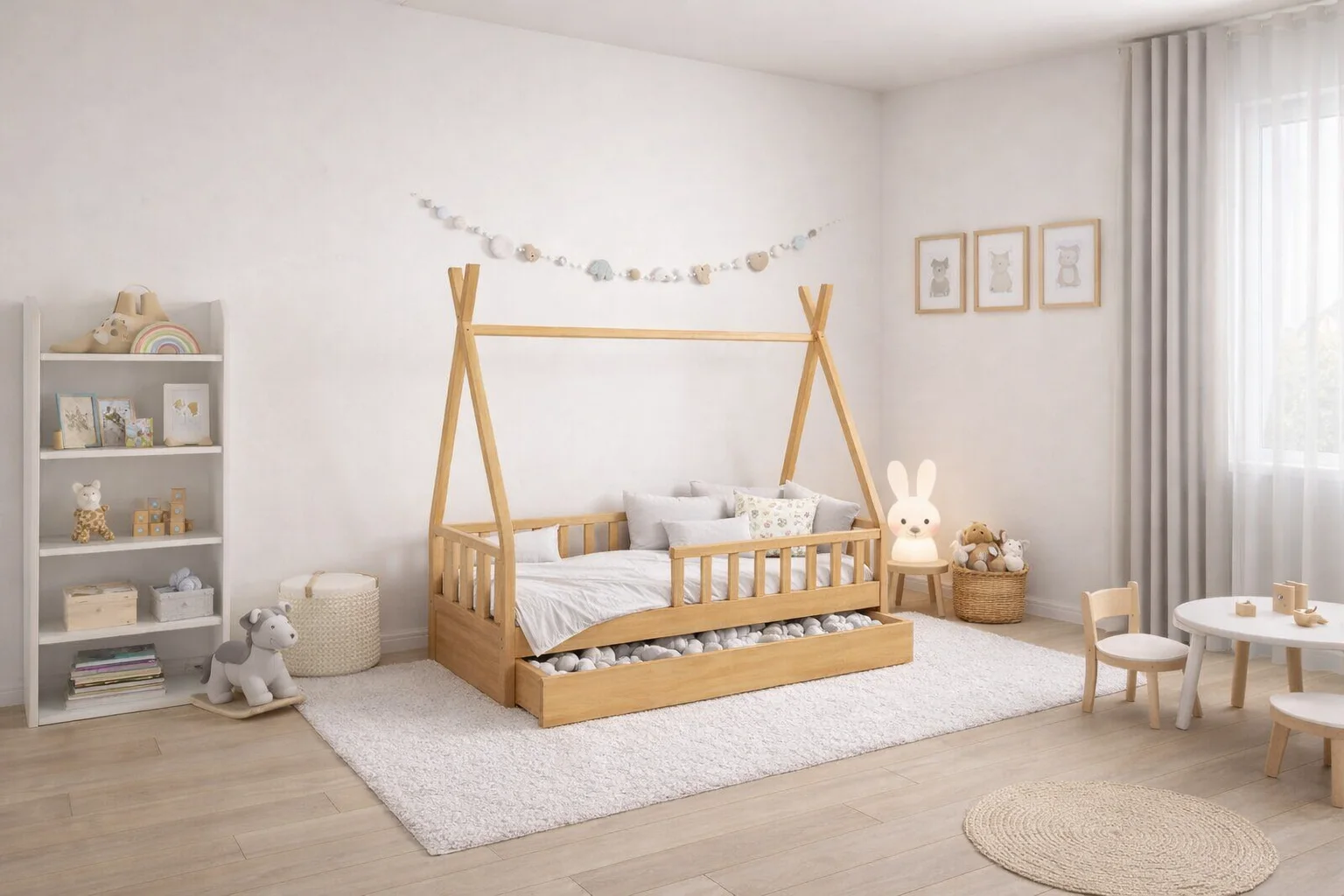 Lit Montessori évolutif - 100 % Bois Naturel - 3 tailles