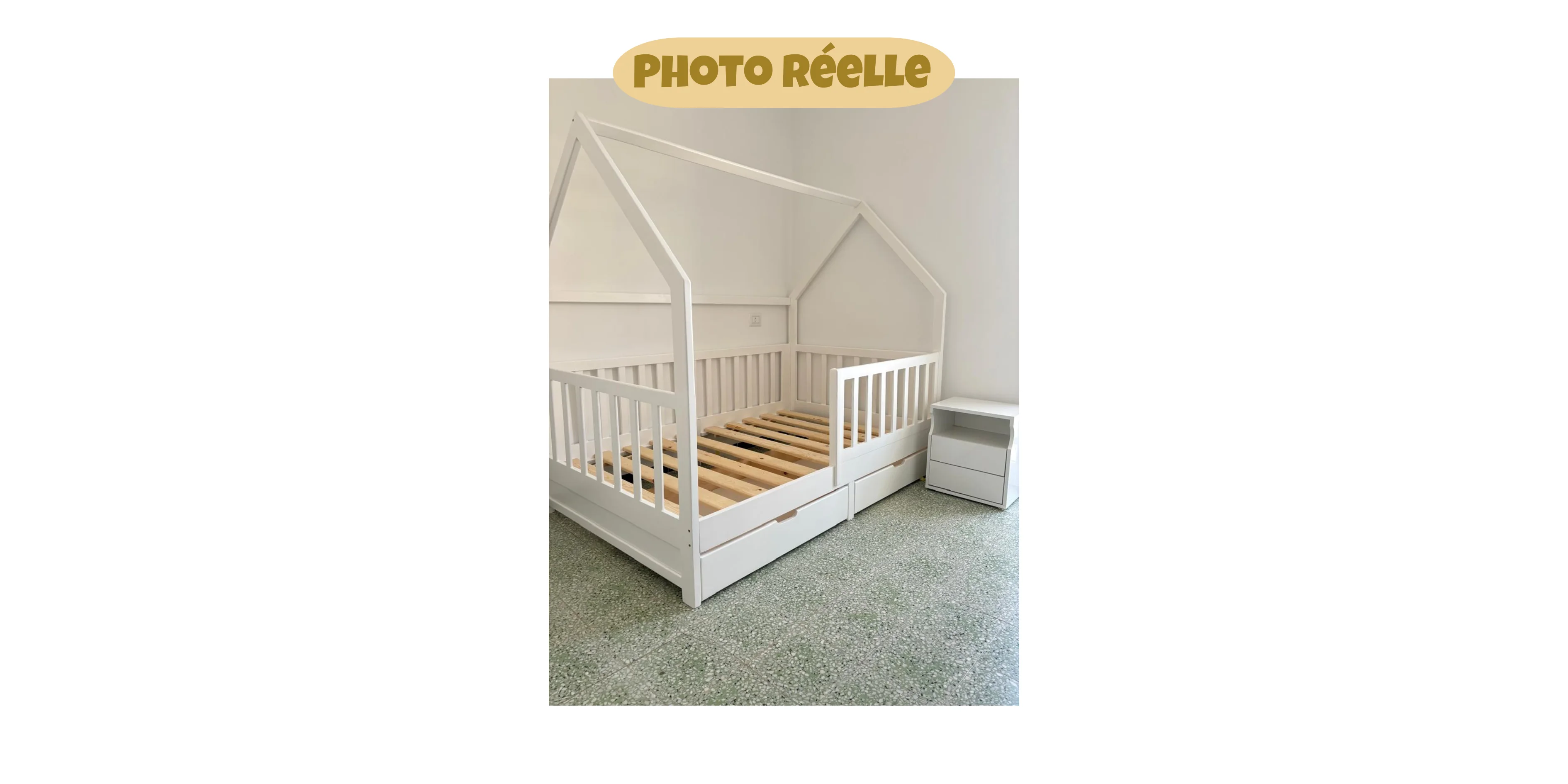 Lit Cabane PIKLER 100 % bois naturel avec tiroir de rangement - 3 tailles
