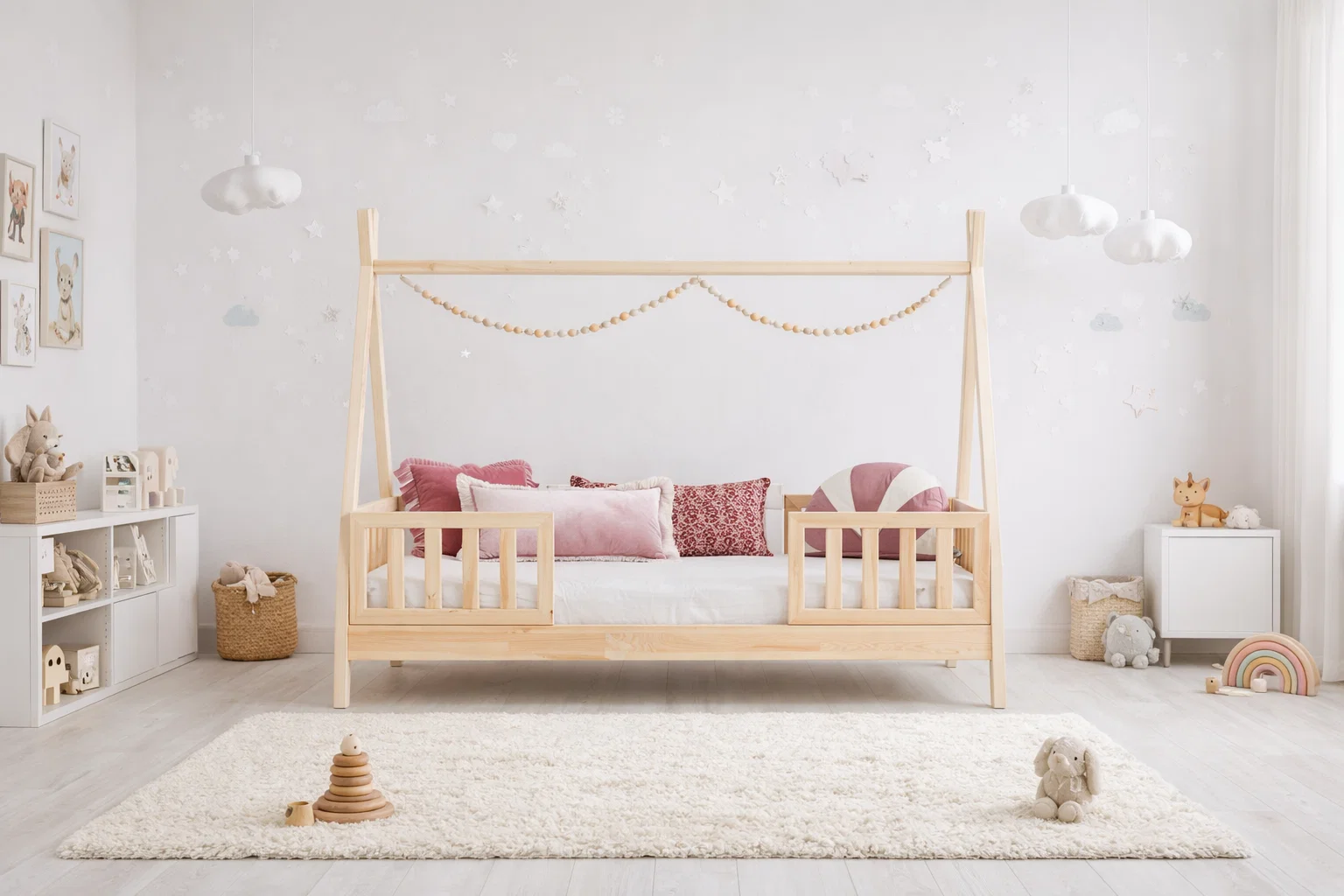 Lit d'enfant TIPI maison d'enfant 100 % bois naturel - 3 tailles