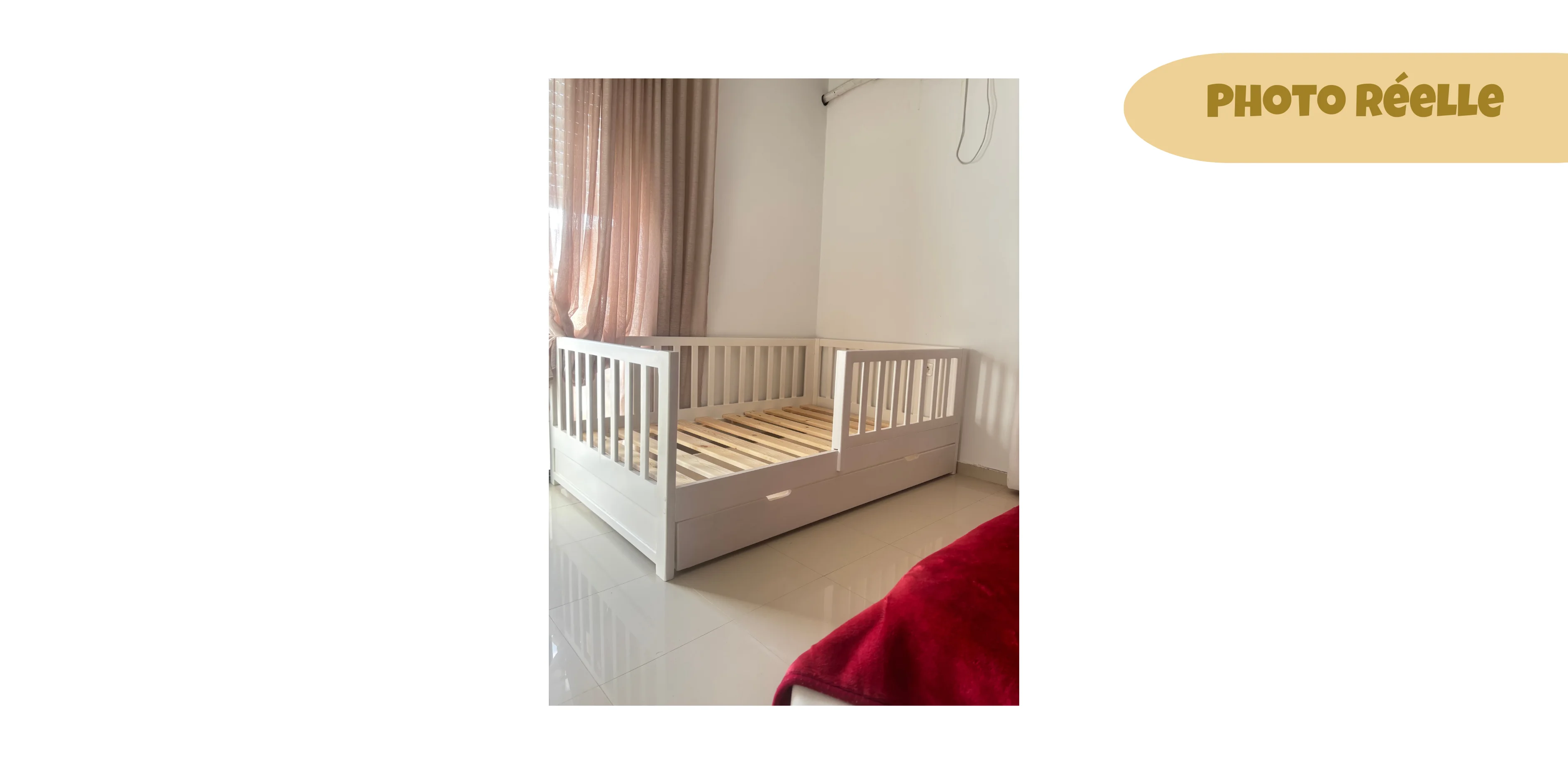 Lit VIVIEN 3 tailles  - avec tiroir de rangement - 100 % bois naturel