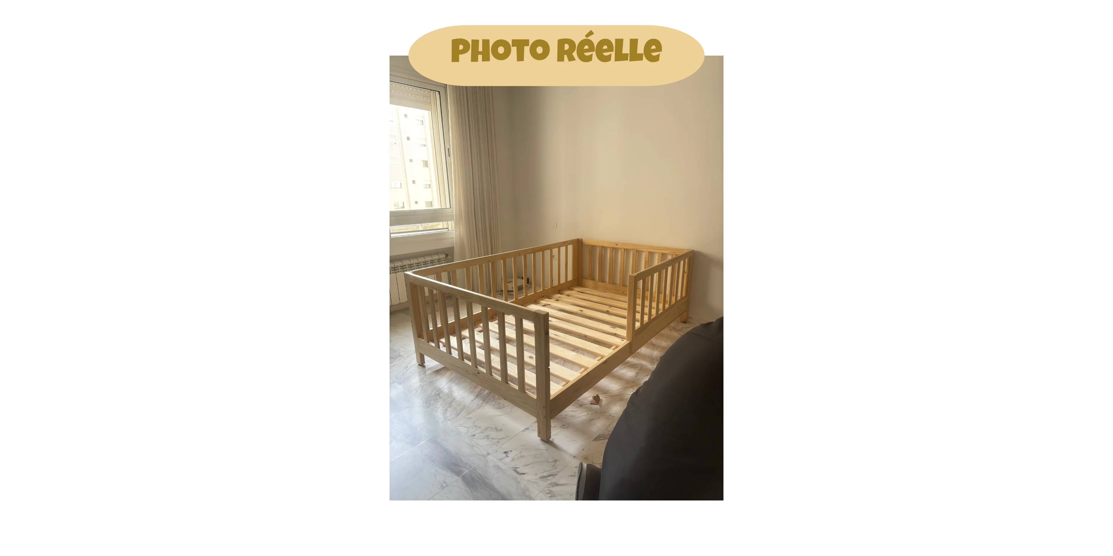 Lit MONTESSORI 100 % bois naturel - 3 tailles