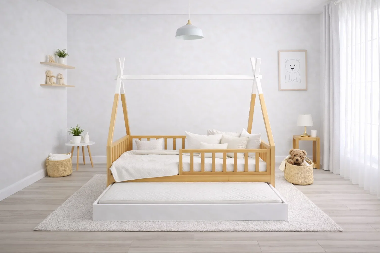 Lit Montessori évolutif - 100 % Bois Naturel - 3 tailles