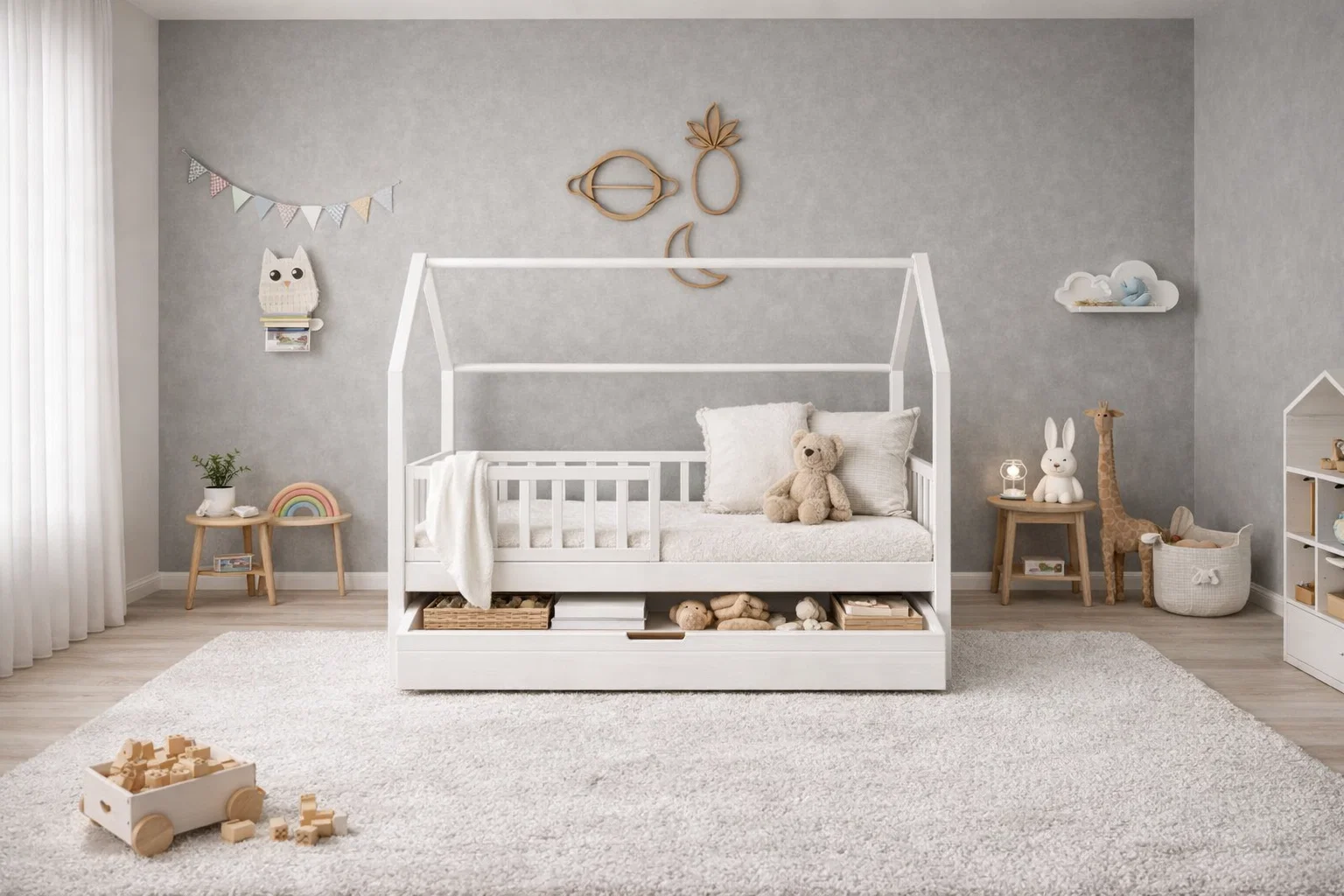 Lit Montessori évolutif - 100 % Bois Naturel - 3 tailles