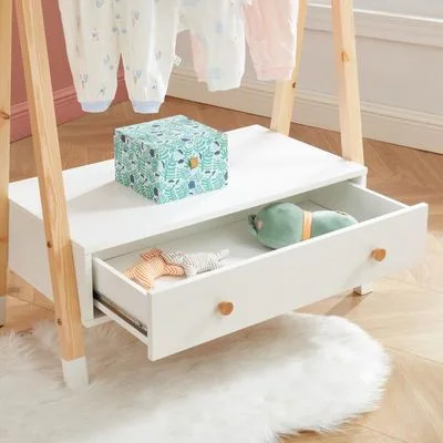 Portant Enfant TIPY - 1 Tiroir - blanc et bois - 150 * 80 * 40 cm