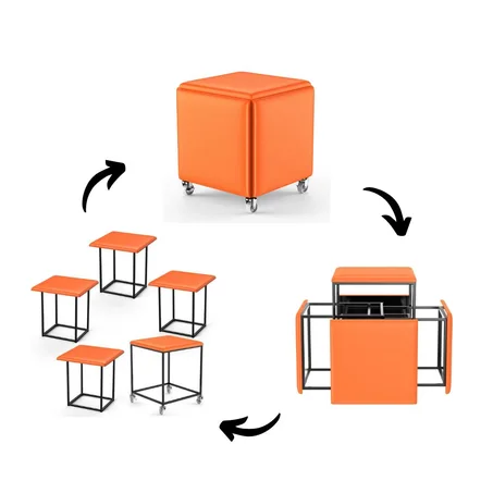 Table Pouf Convertible Multifonctionnel - 5 Tabouret + Plateau de table