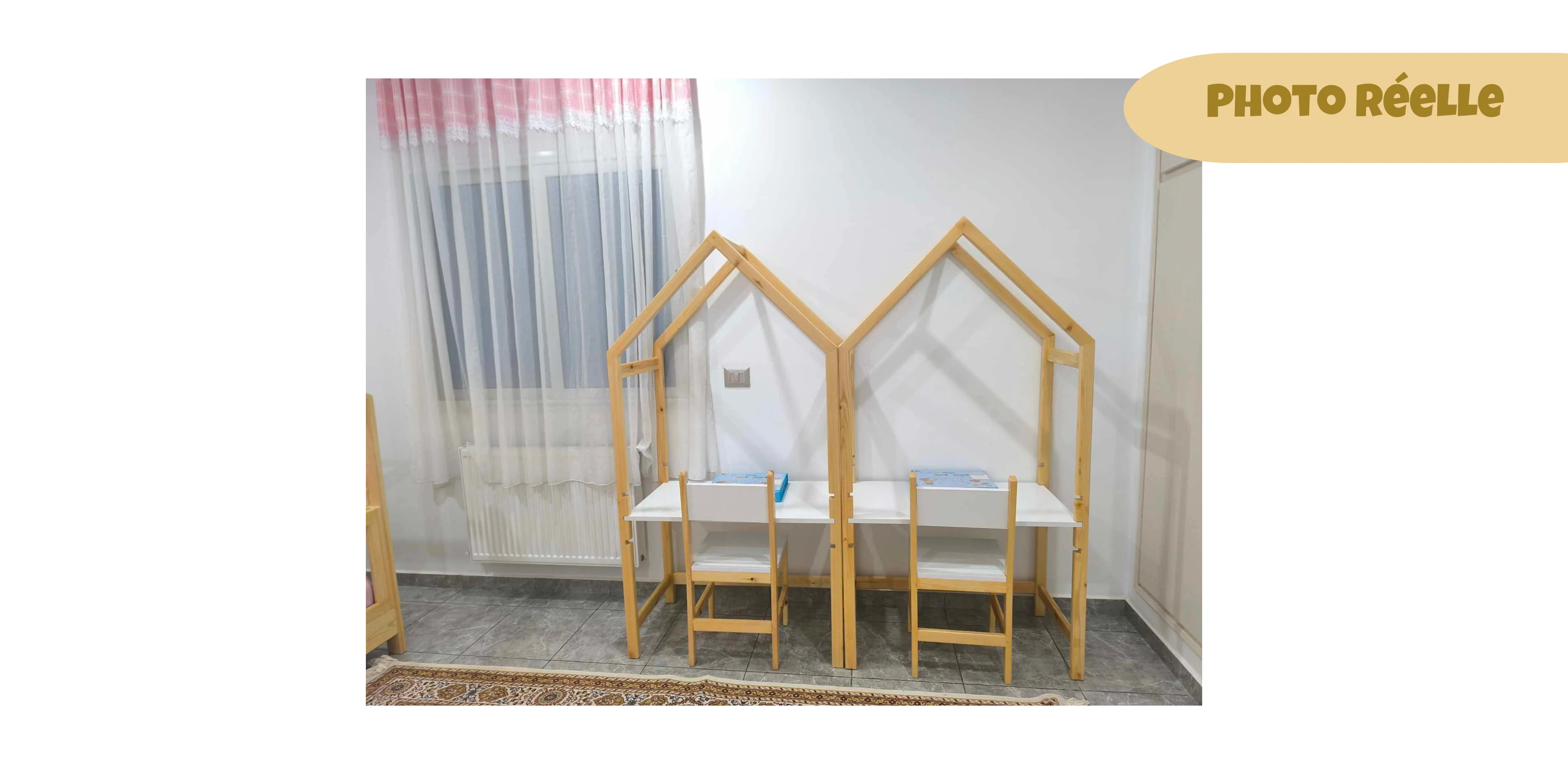 Bureau TINY CABANE - Plateau réglable - Blanc et bois - 170 * 100 * 50 cm