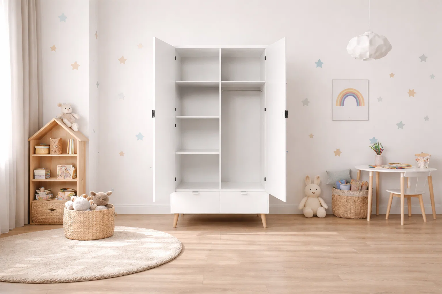 Armoire Fiolla 2 portes 2 tiroirs blanc - 180 * 90 * 50 cm