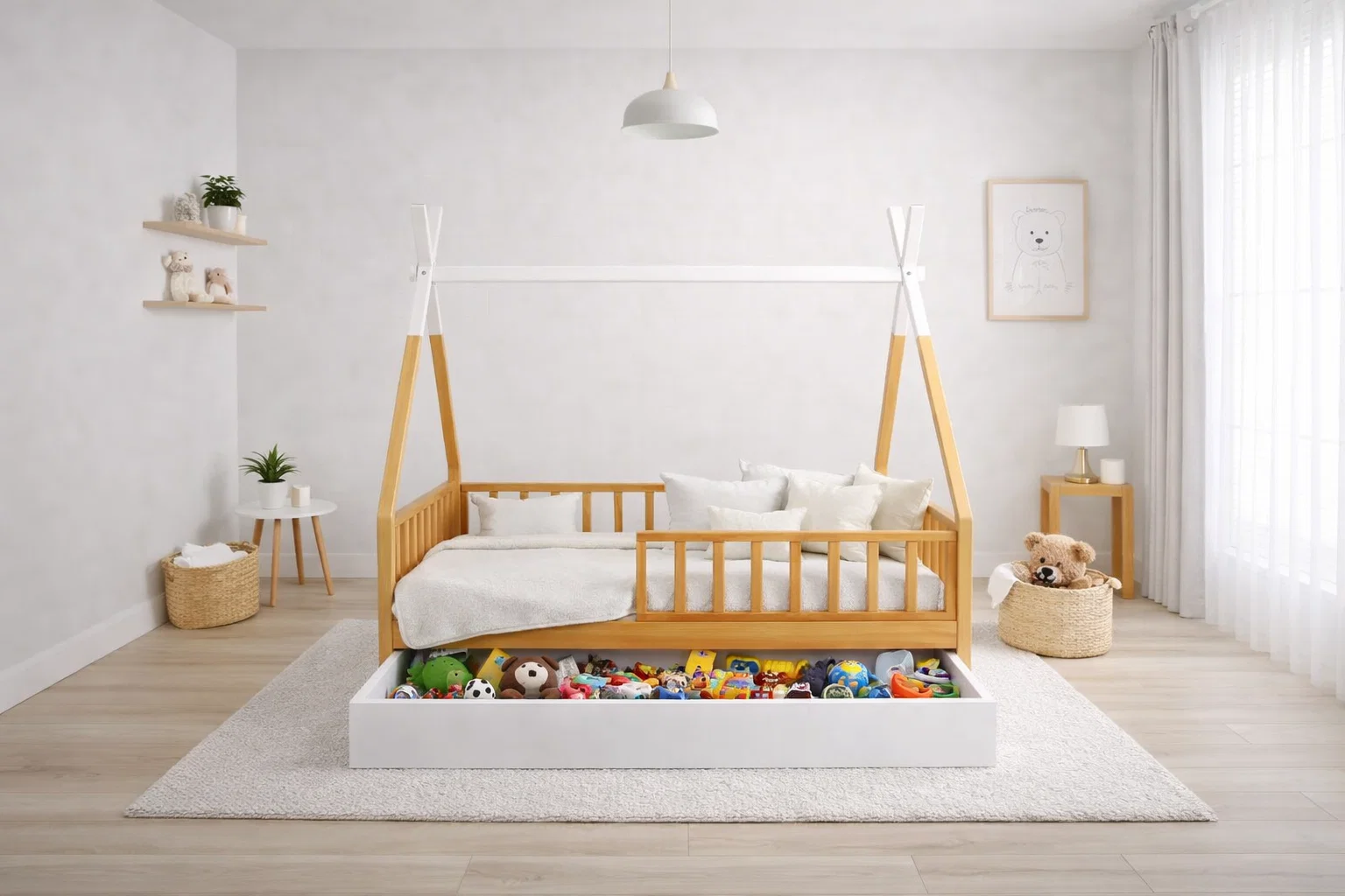 Lit Montessori évolutif - 100 % Bois Naturel - 3 tailles