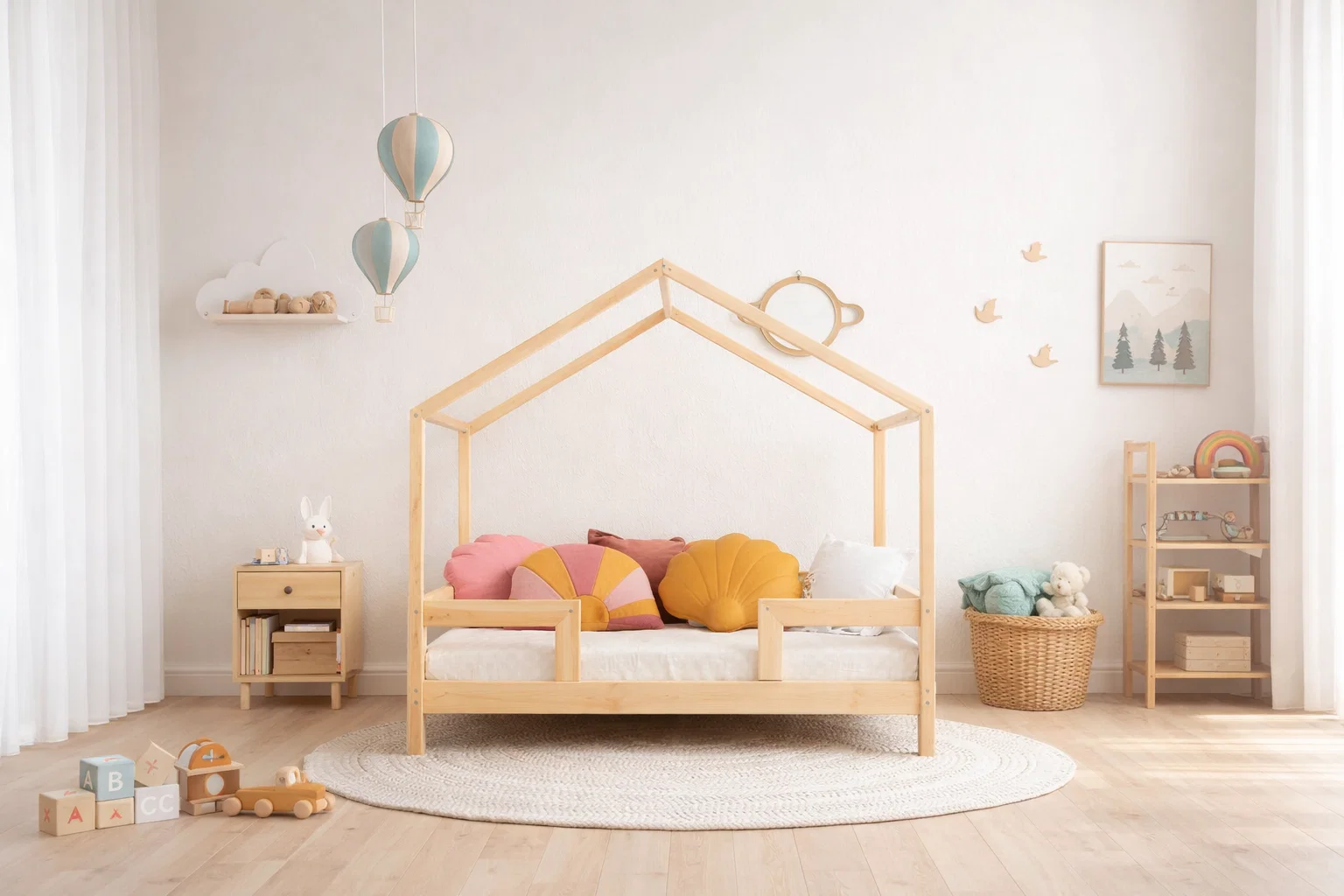 Lit Cabane NOOVOO sans barreaux - 100 % Bois Naturel - 3 tailles