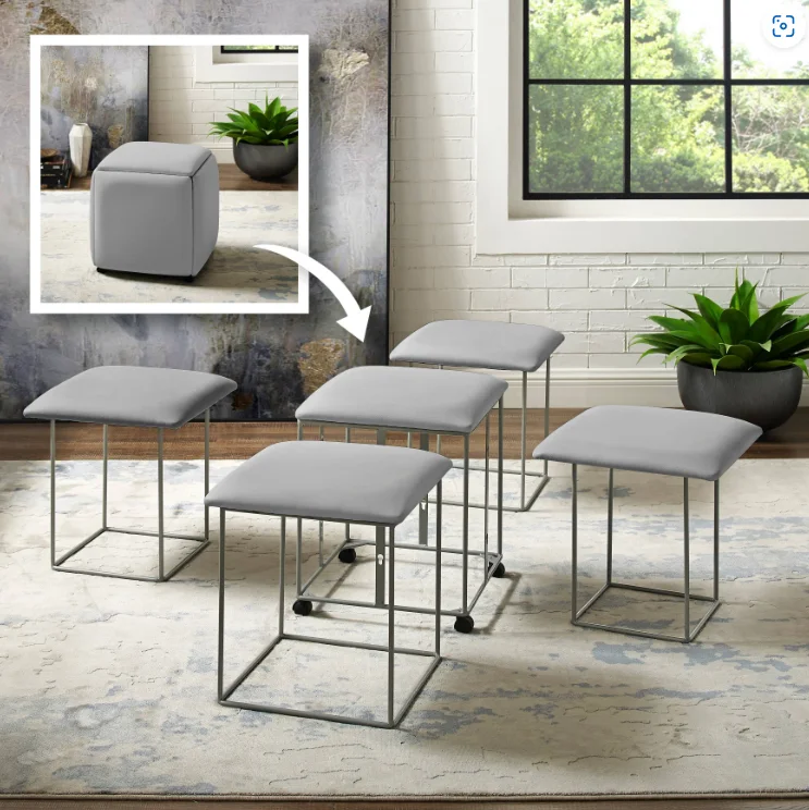 Table Pouf Convertible Multifonctionnel - 5 Tabouret + Plateau de table