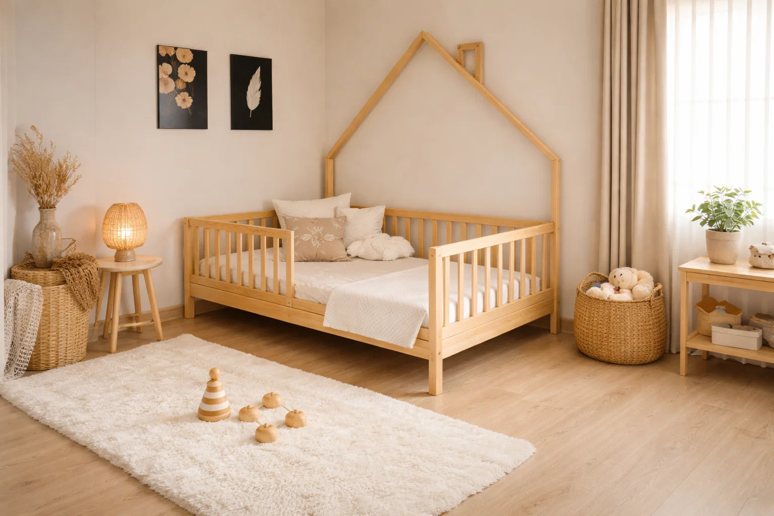 Lit cabane CAMILLE - 100 % Bois Naturel - 3 tailles