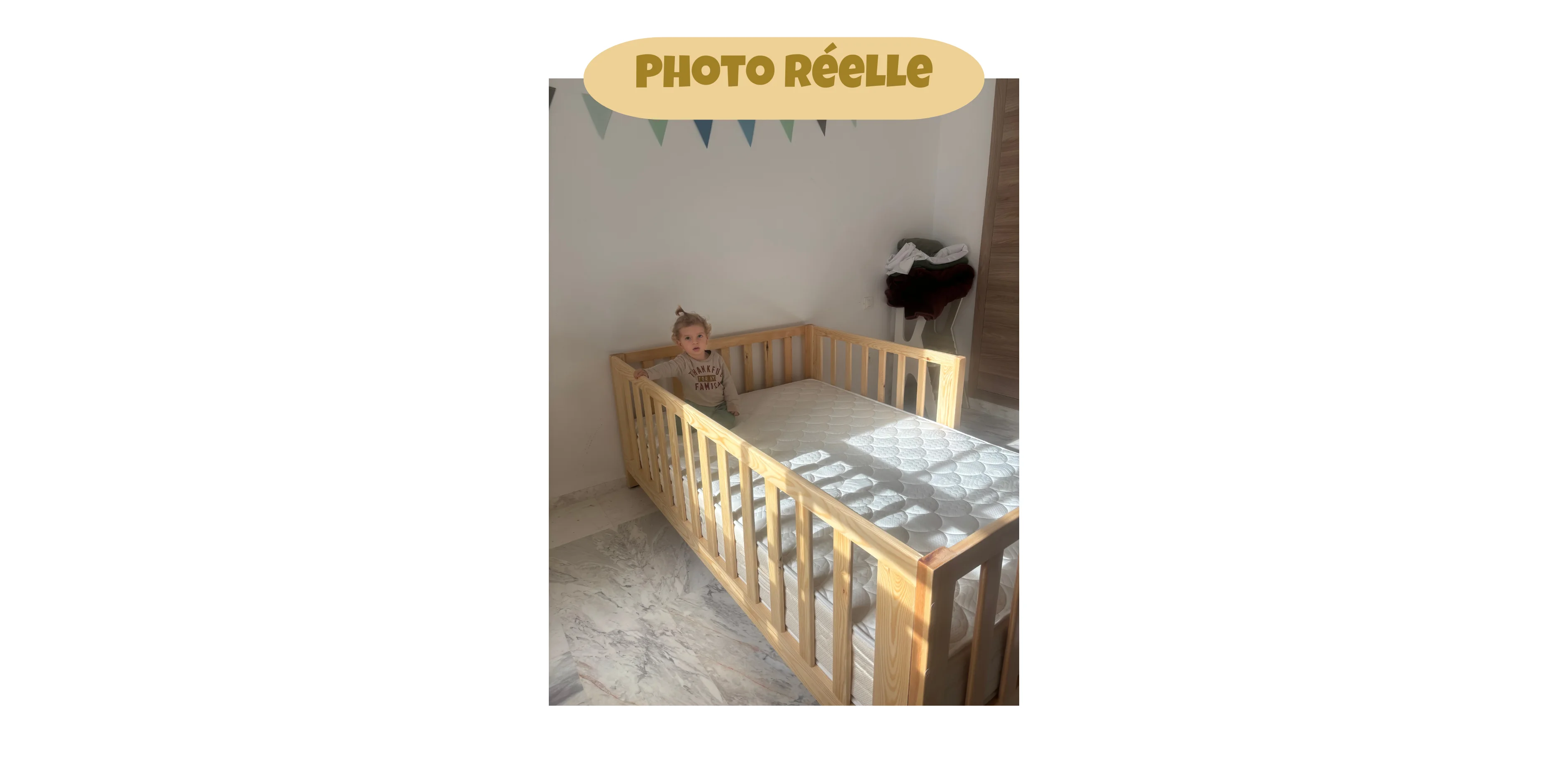 Lit MONTESSORI 100 % bois naturel - 3 tailles