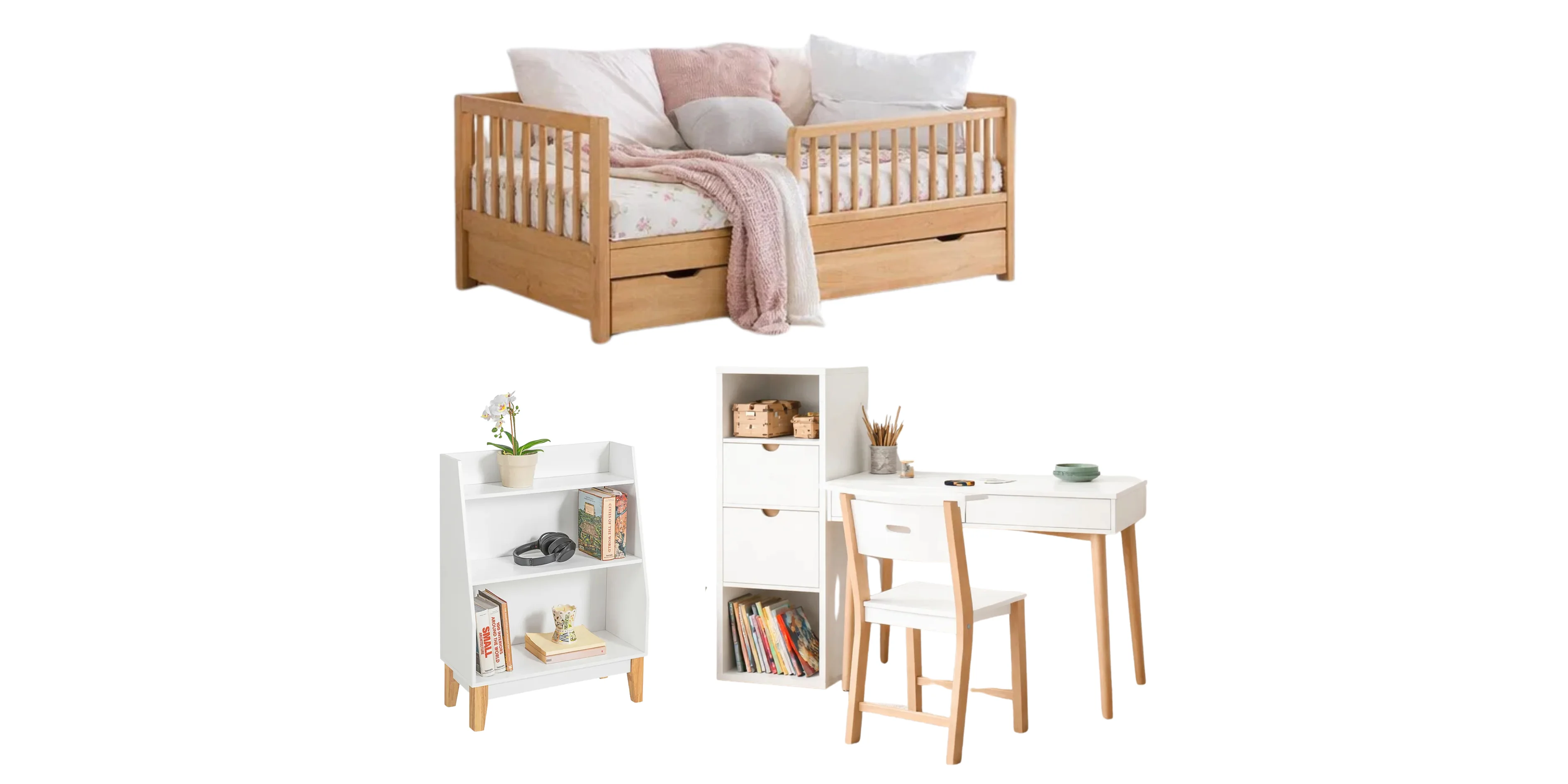 Pack MIDOU - Lit Montessori  + Bureau + Rangement + 🎁
