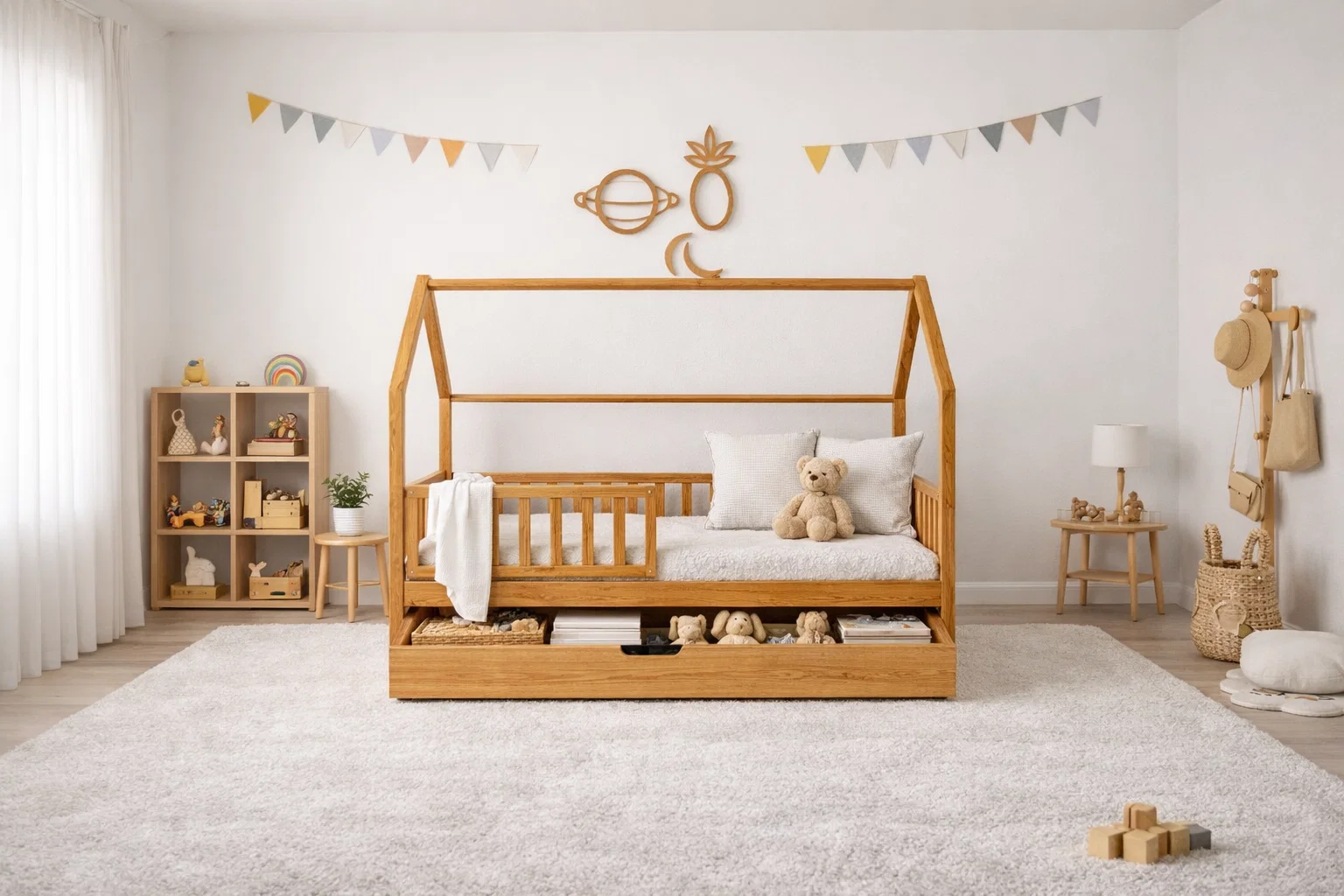 Lit Montessori évolutif - 100 % Bois Naturel - 3 tailles
