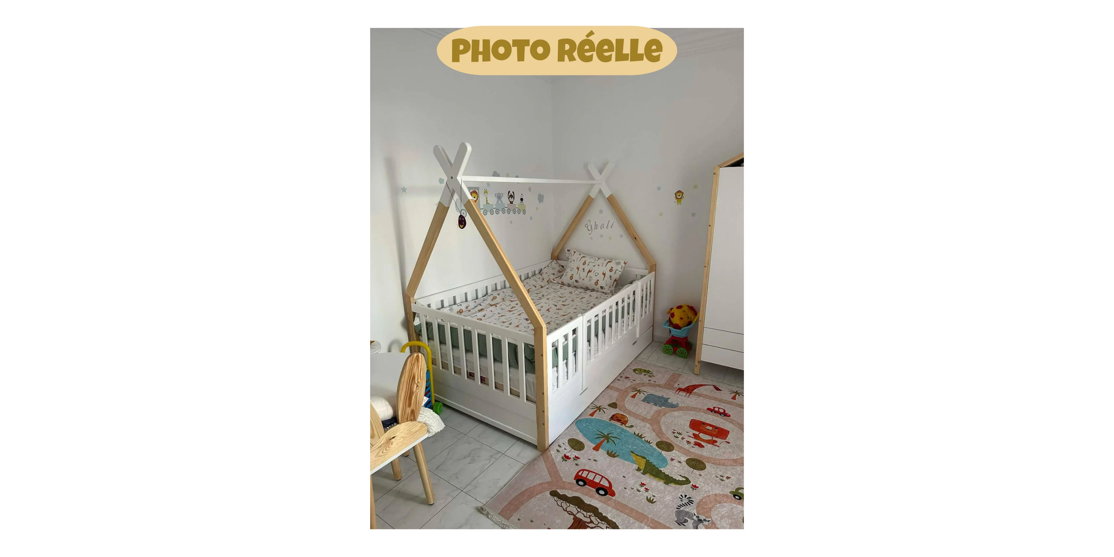 Lit FIERO avec tiroir de rangement - 100% Bois naturel - 3 tailles