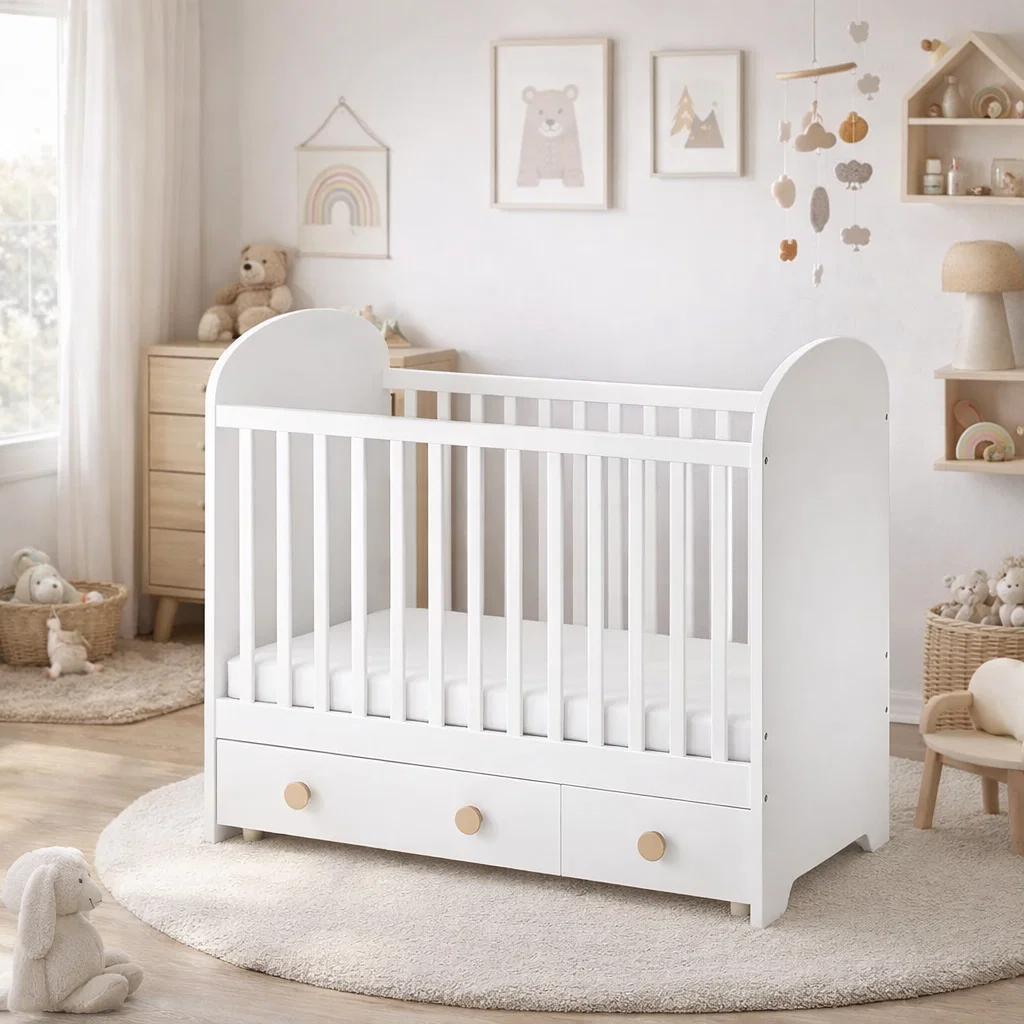 🌙 Lit Bébé Évolutif Harmonia – Bois Naturel & Rangement 👶✨