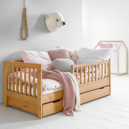 Lit VIVIEN 3 tailles  - avec tiroir de rangement - 100 % bois naturel