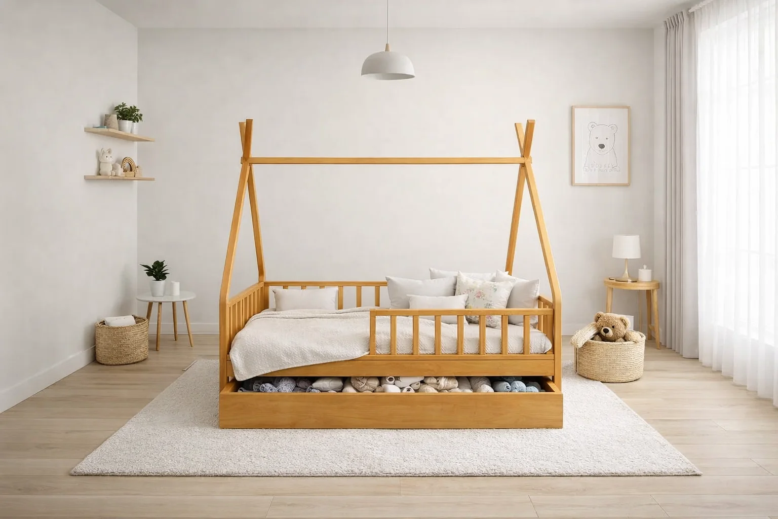 Lit Montessori évolutif - 100 % Bois Naturel - 3 tailles