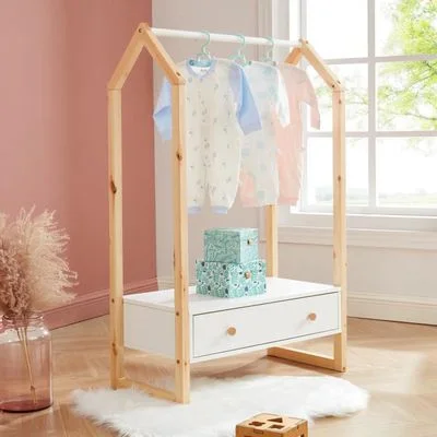 Portant enfant TINY - Blanc et Bois - 130 * 70 * 40 cm