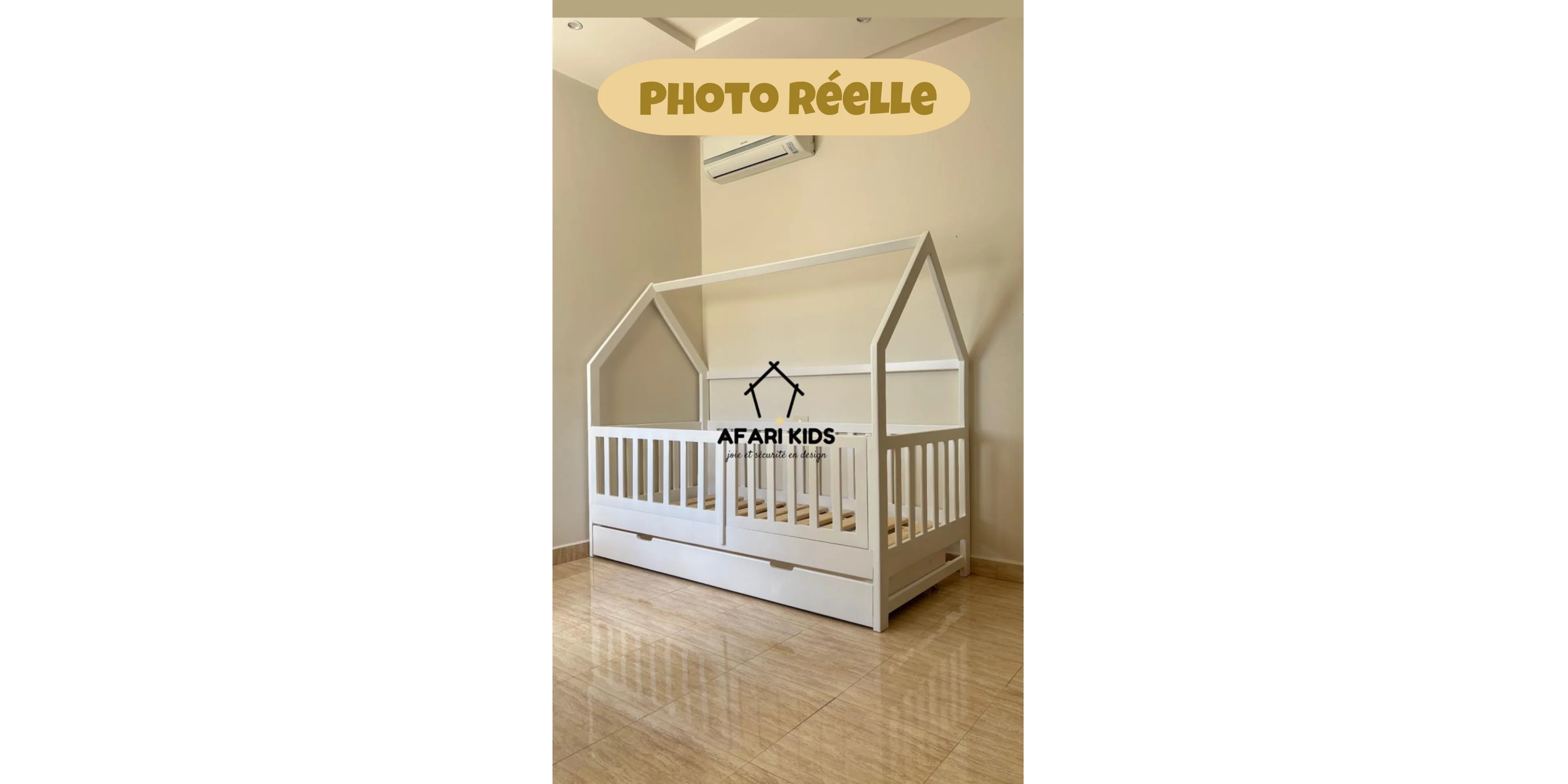 Lit Cabane PIKLER 100 % bois naturel avec tiroir de rangement - 3 tailles