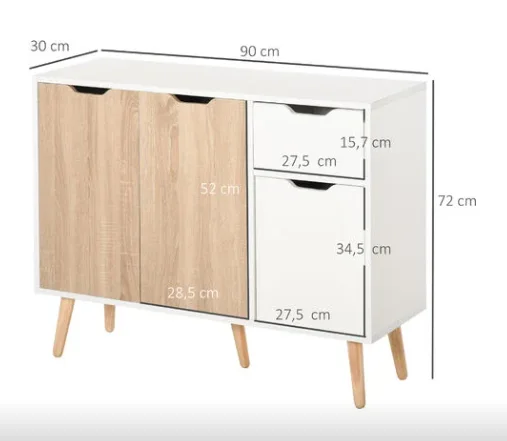Buffet RAYA design scandinave 2 placards tiroir coulissant pieds bois massif - 90 * 72 * 30 cm
