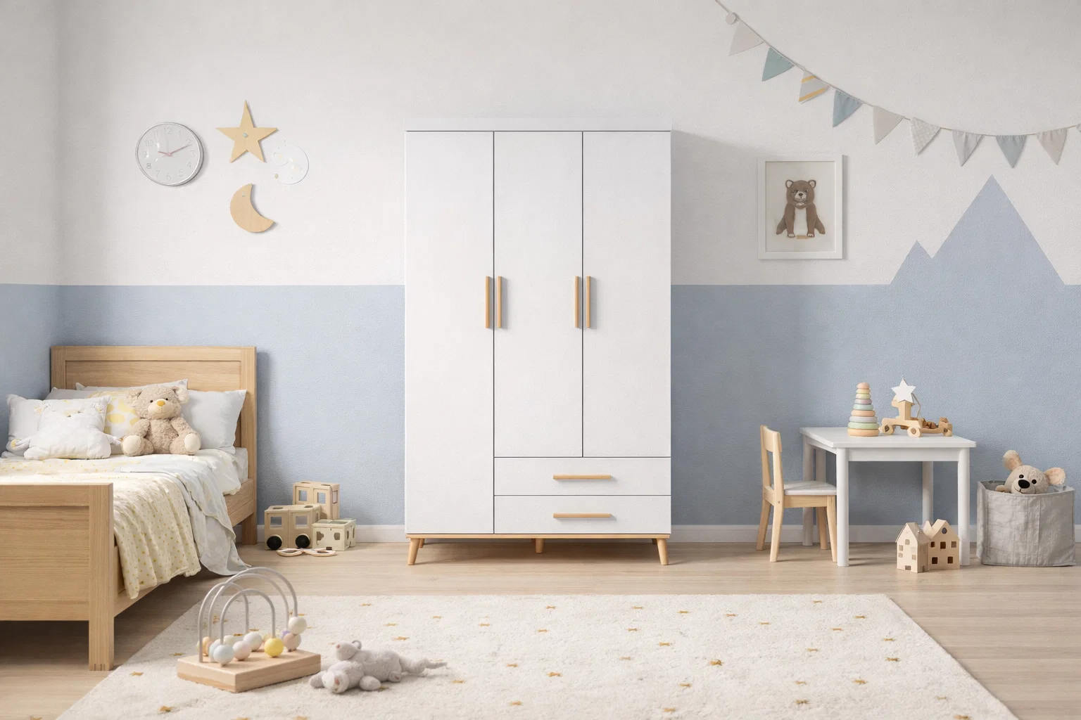 Armoire JIMI 3 portes et 2 tiroirs - 180 * 120 * 45 cm