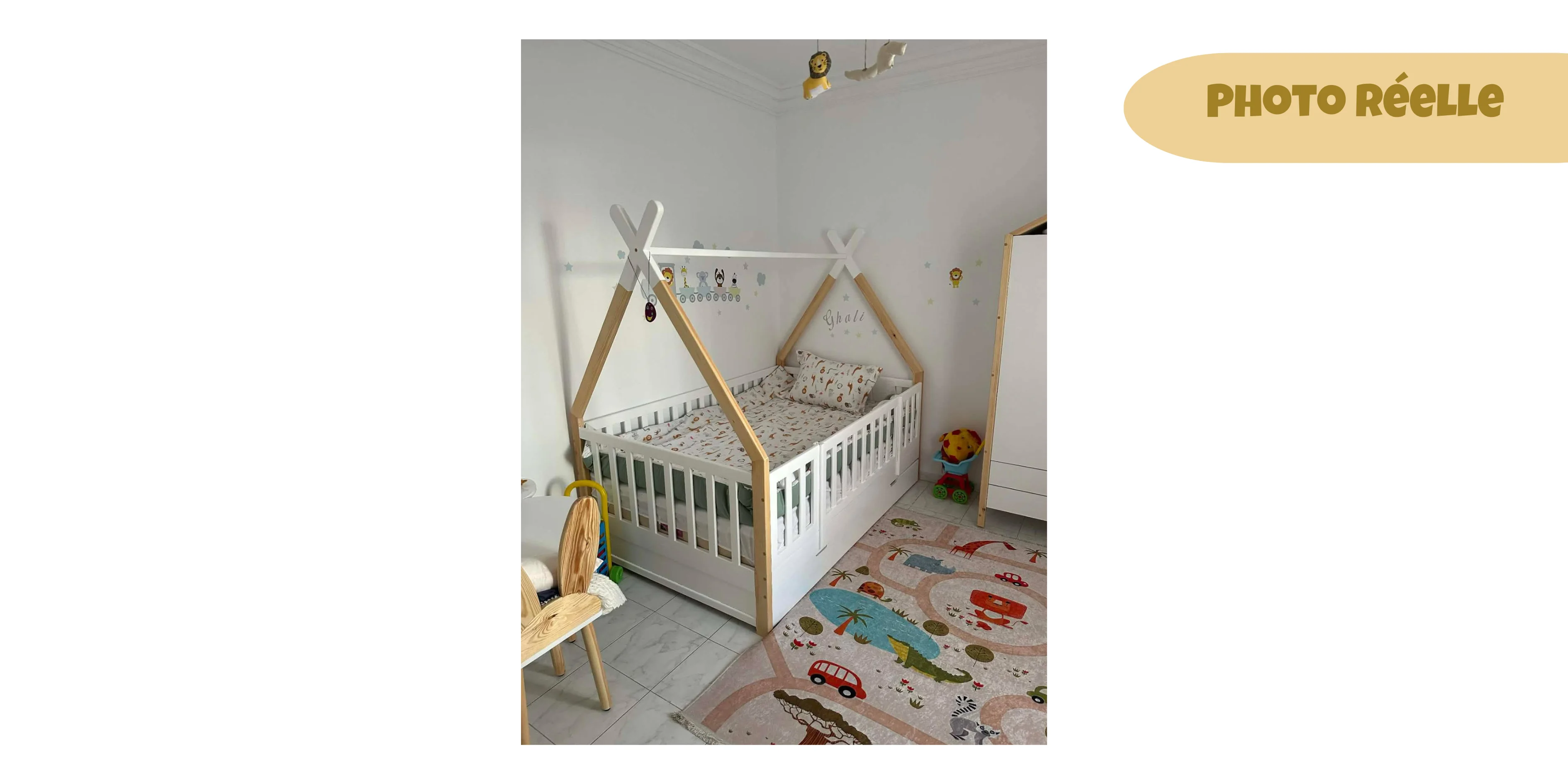 Lit FIERO avec tiroir de rangement - 100% Bois naturel - 3 tailles