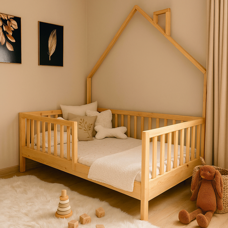 Lit cabane CAMILLE - 100 % Bois Naturel - 3 tailles