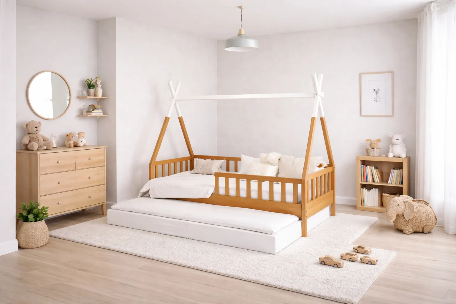 Lit Montessori évolutif - 100 % Bois Naturel - 3 tailles