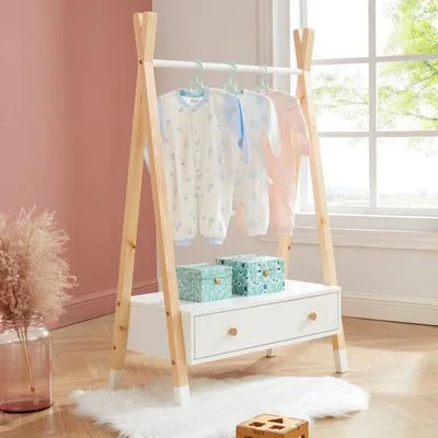 Portant Enfant TIPY - 1 Tiroir - blanc et bois - 150 * 80 * 40 cm