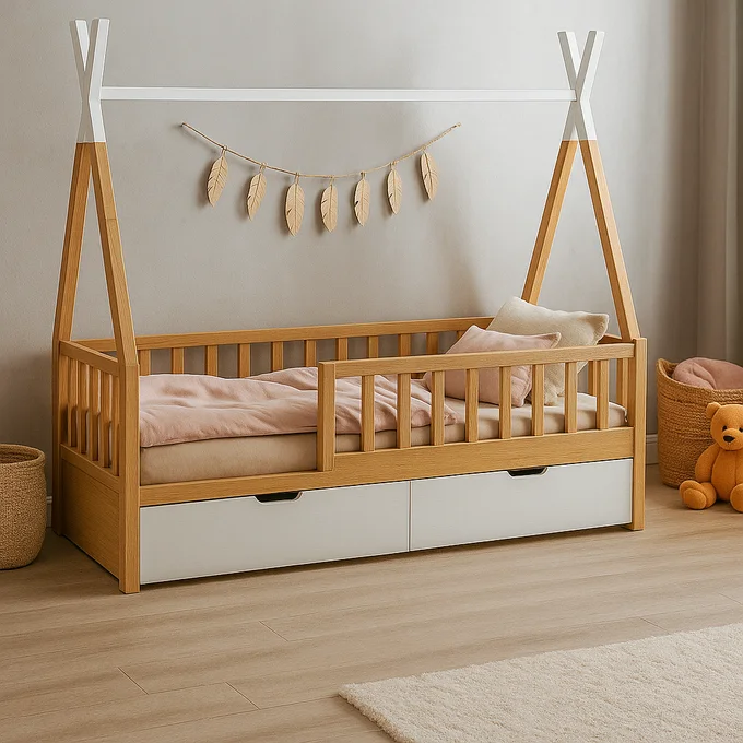 Lit Montessori évolutif - 100 % Bois Naturel - 3 tailles