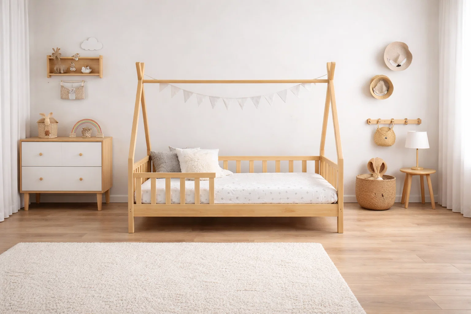 Lit Montessori évolutif - 100 % Bois Naturel - 3 tailles