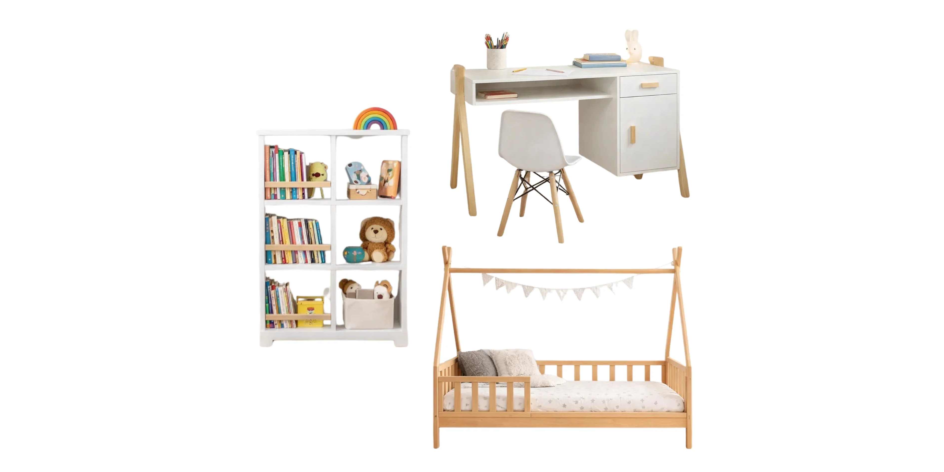 Pack SARAH : Lit TIPI + Bureau + Rangement + 🎁