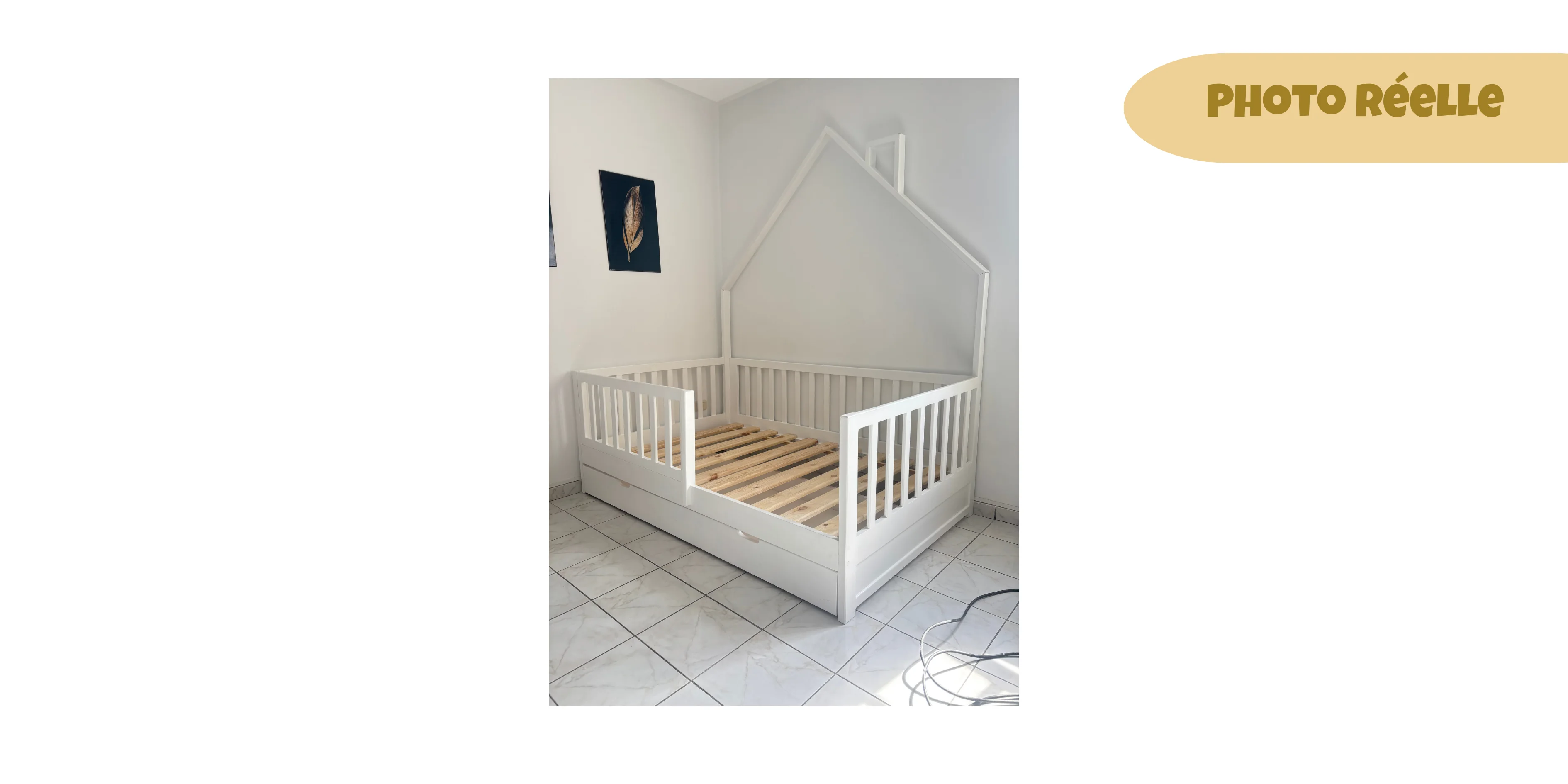 Lit cabane CAMILLE - 100 % Bois Naturel - 3 tailles