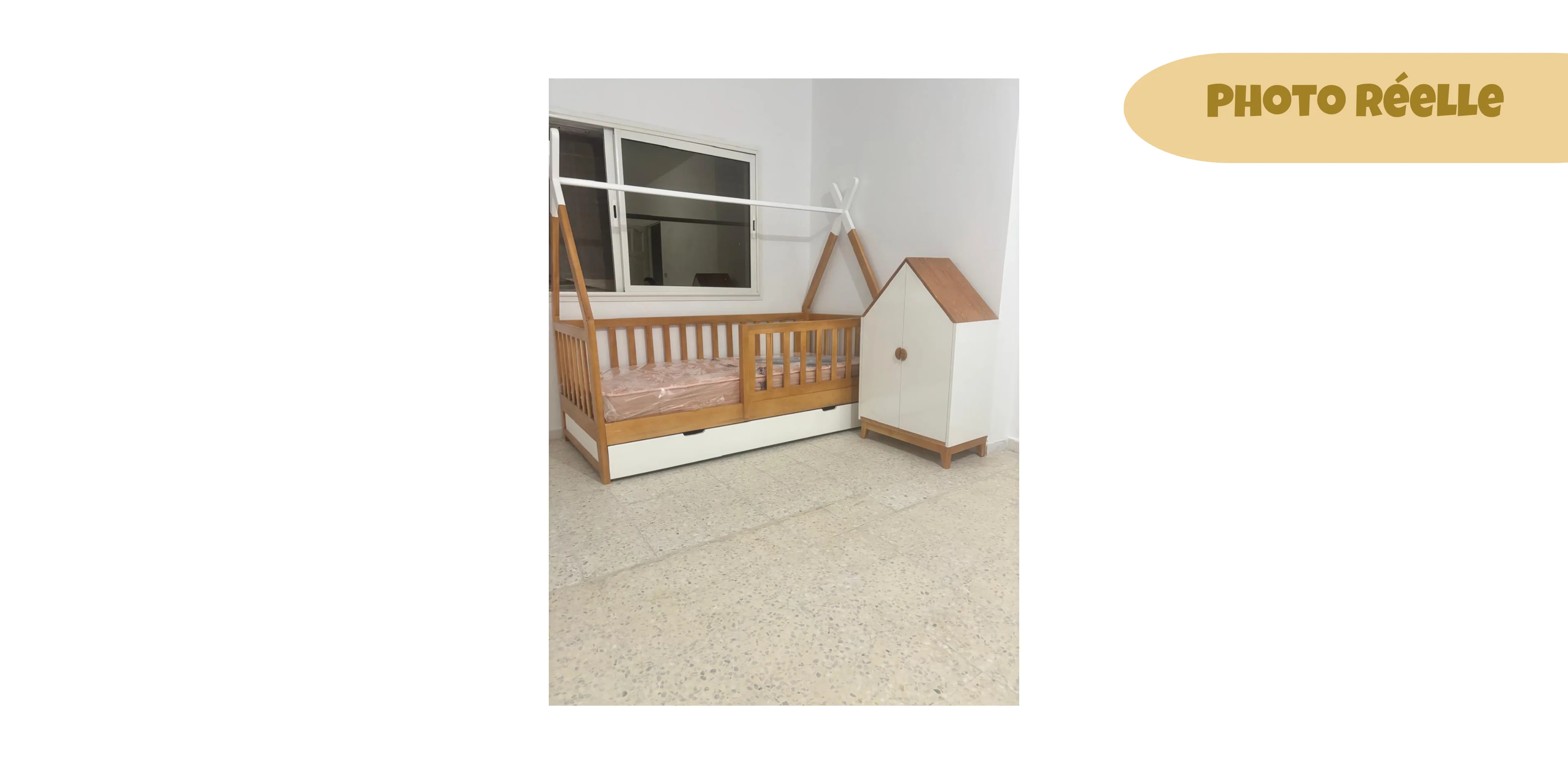 Lit FIERO avec tiroir de rangement - 100% Bois naturel - 3 tailles