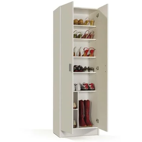 Dmora Armoire polyvalente à deux portes avec six étagères, blanche  59 x 180 x 37 cm