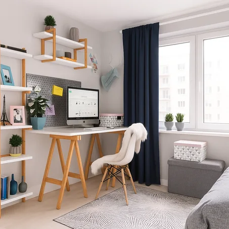 Pack Coin Bureau Nordique - Table bureau + Armoire + Étagère double Niveaux