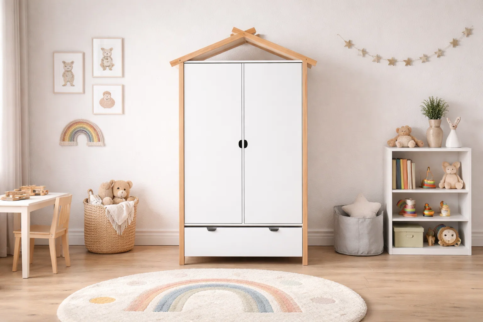 Pack chambre LINA - Lit Cabane + Armoire + Bureau + Table de chevet + 1 CADEAU 🎁